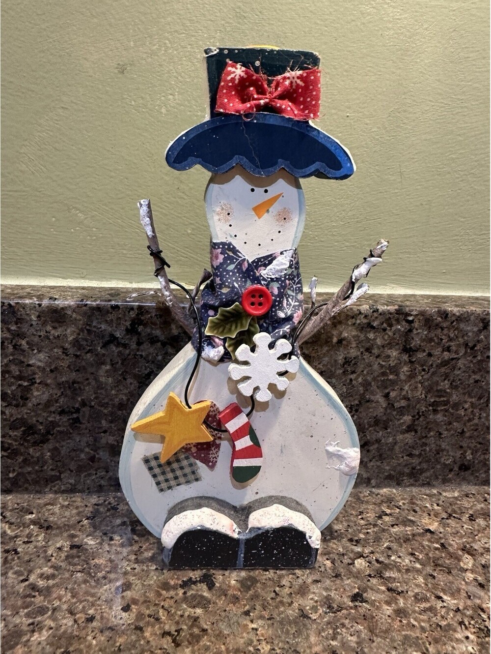 Wooden Snowman Candle Holder Holiday Workshop Christmas Figure Tabletop Decor 8"
